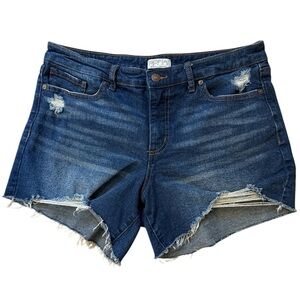 Distressed Denim Cutoff Shorts Raw Hem Mid Rise Coastal Boutique Summer Blue